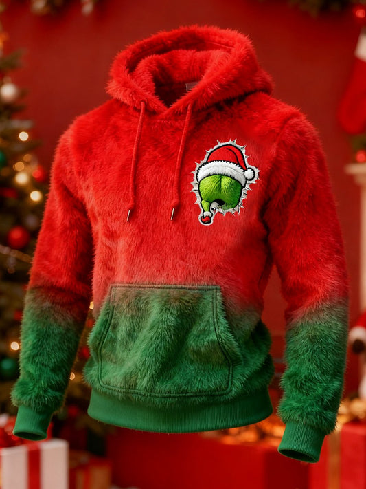 Fun Red And Green Gradient Plush Hoodie