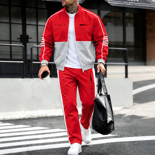 Men's Color-Blocked Fleece-Lined Jacket and Pants Set