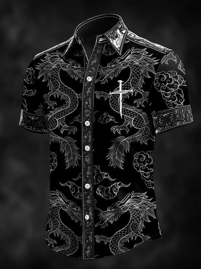 Men's Retro Baroque Print Dark Shirt