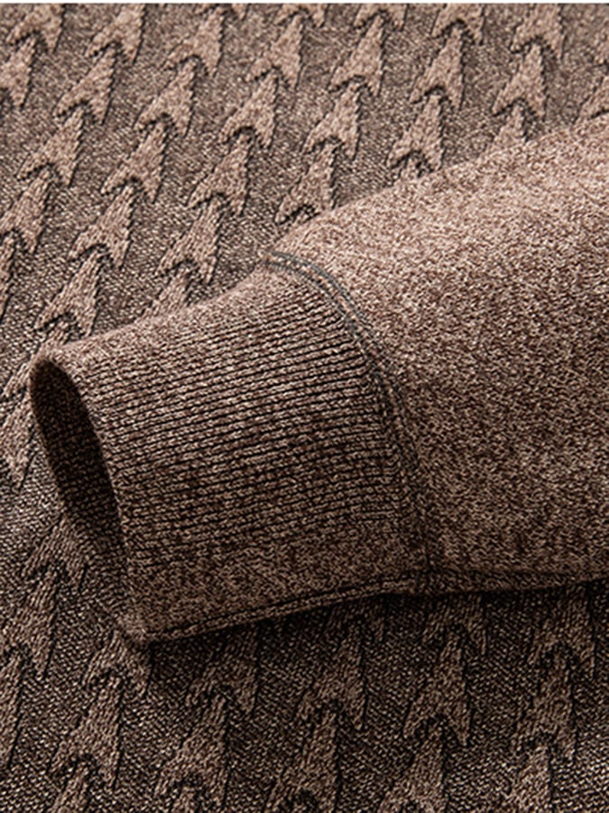 Men's Fashionable Textured Jacquard Design Pullover Long-Sleeved Sweater