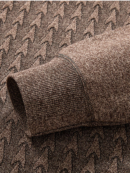 Men's Fashionable Textured Jacquard Design Pullover Long-Sleeved Sweater