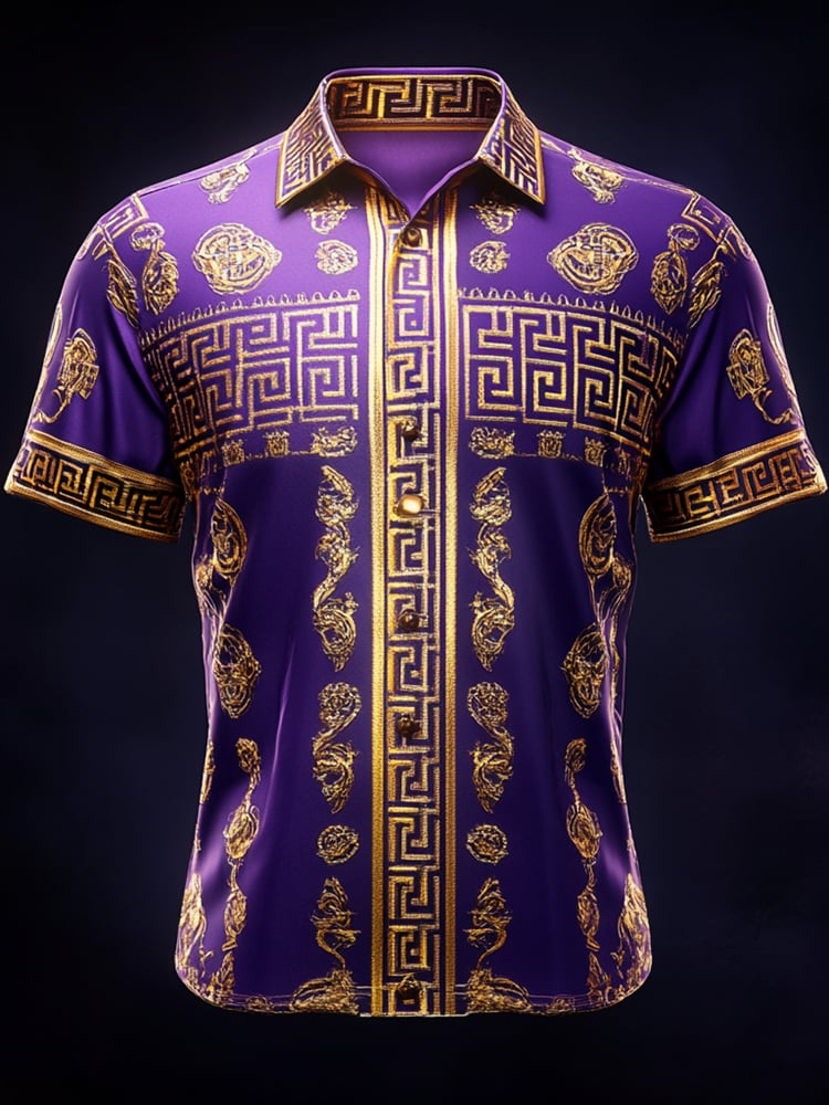 Men's Satin Luxe Print Short Sleeve Button Shirt