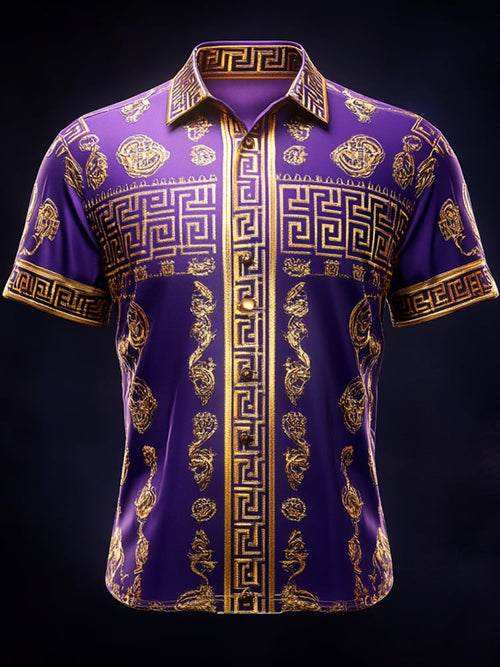Men's Satin Luxe Print Short Sleeve Button Shirt