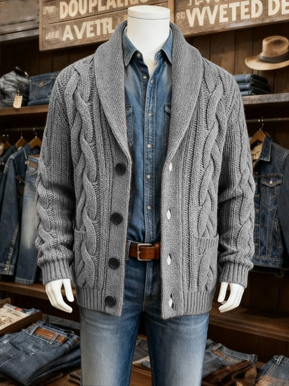 Men'S Lapel Twisted Textured Sweater Jacket