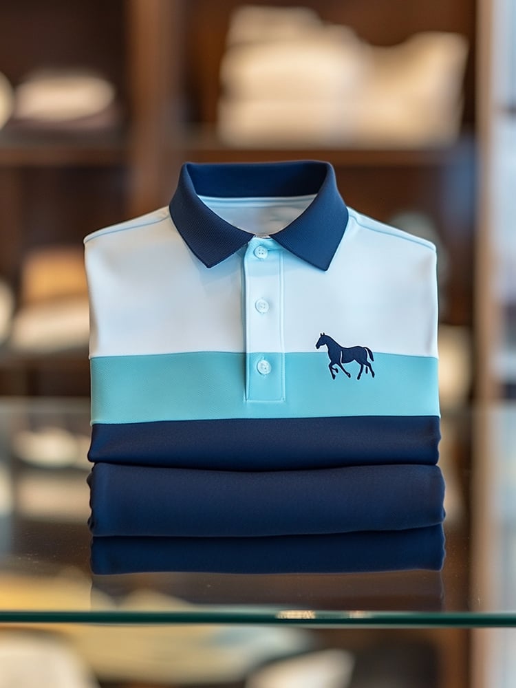 Men's Business Casual Logo Button Short Sleeve Polo Shirt