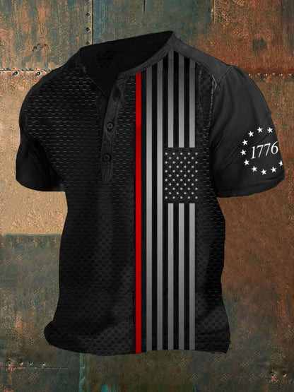 Men's Independence Day USA Stars and Stripes Casual Henley Neck T-Shir