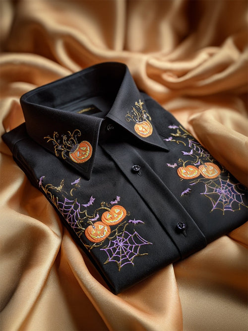 Men's Retro Casual Halloween Art Long Sleeve Shirt