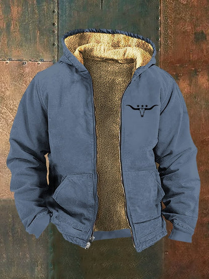 Men's Vintage Western Cow Print Arctic Fleece Zip-Up Jacket