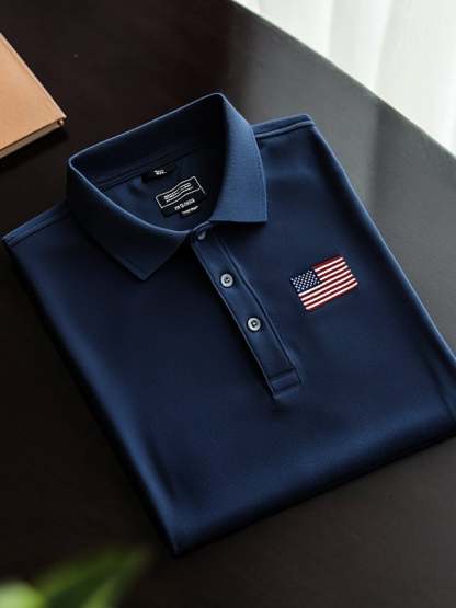 Men's Classic Business Flag Independence Day Short Sleeve Polo Shirt
