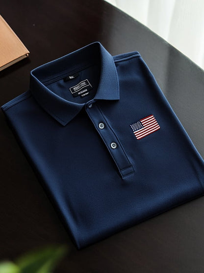 Men's Classic Business Flag Independence Day Short Sleeve Polo Shirt