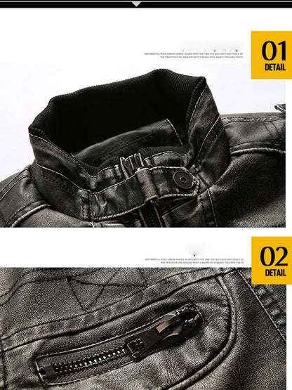 Men's Vintage Leather Multi-Pocket Outdoor Jacket