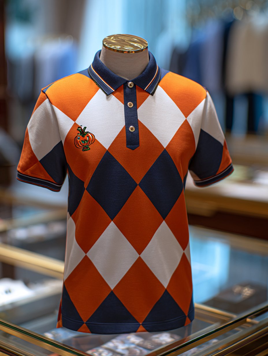 Men's Holiday Check Casual Short Sleeve Polo Shirt