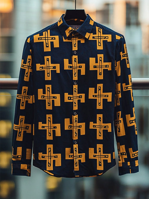 Men's Retro Casual Faith Business Long Sleeve Shirt