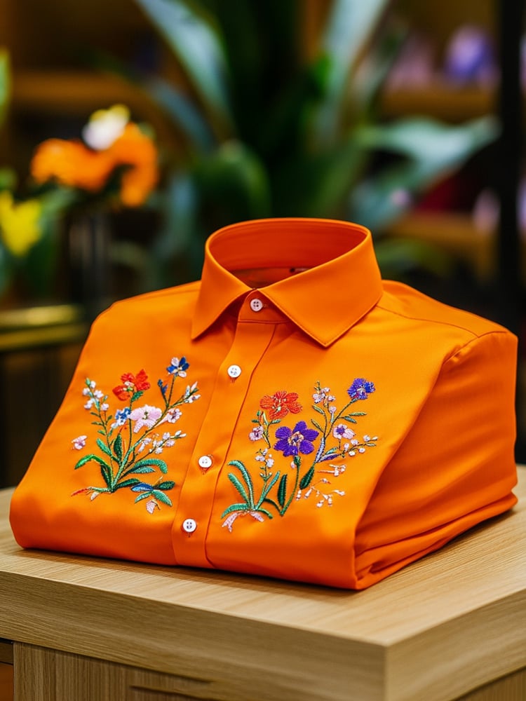 Men's Business Casual Floral Lapel Short Sleeve Shirt
