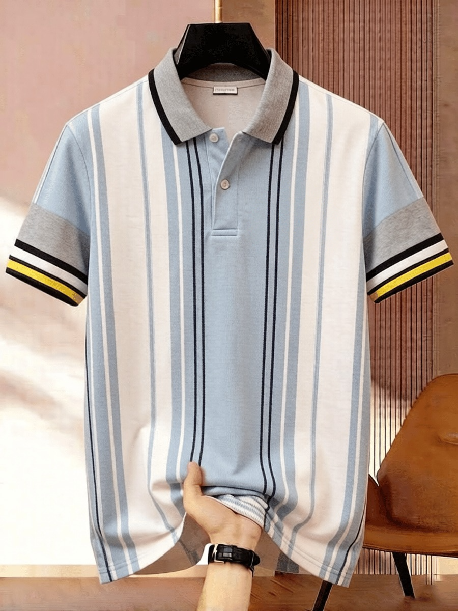 Men's Business Colorblock Plaid Print Polo Shirt