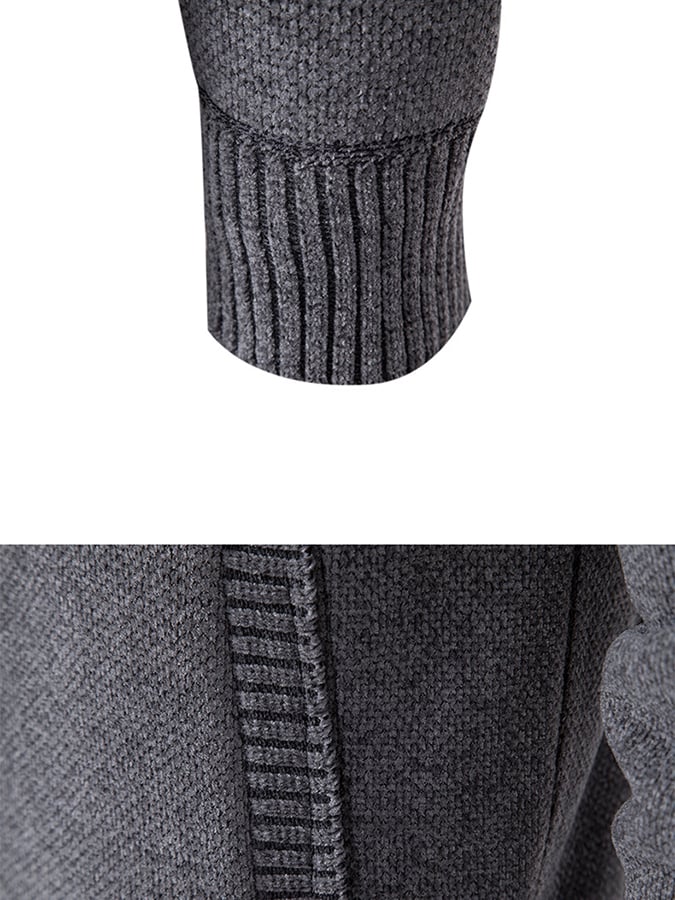 Men's Stylish Contrasting Color Design Velvet Warm Zipper Sweater Jacket