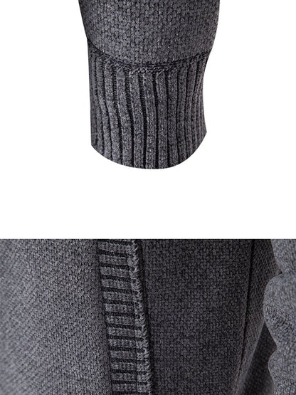 Men's Stylish Contrasting Color Design Velvet Warm Zipper Sweater Jacket