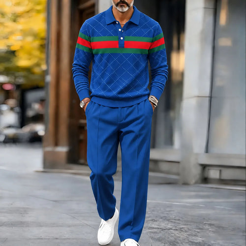 Men's Printed Polo Shirt and Pants Set