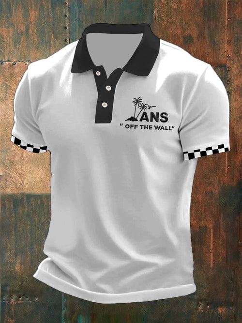 Men's sports LOGO print contrast color casual polo shirt