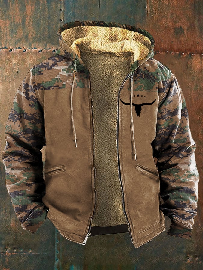 Men's Camouflage Print Western Fleece Jacket