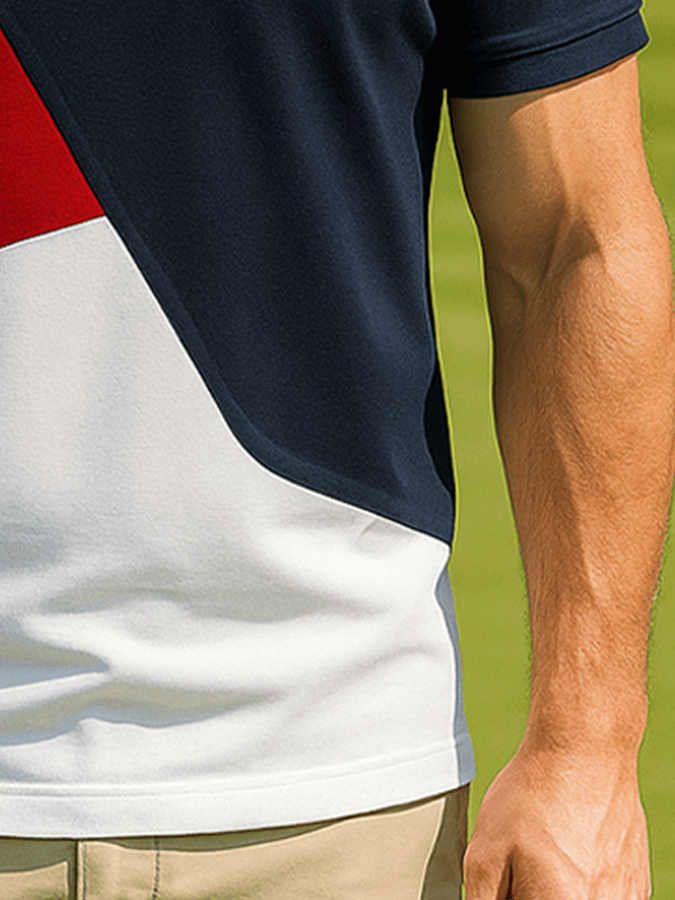 Men's basic daily casual stitching sports contrast color short-sleeved