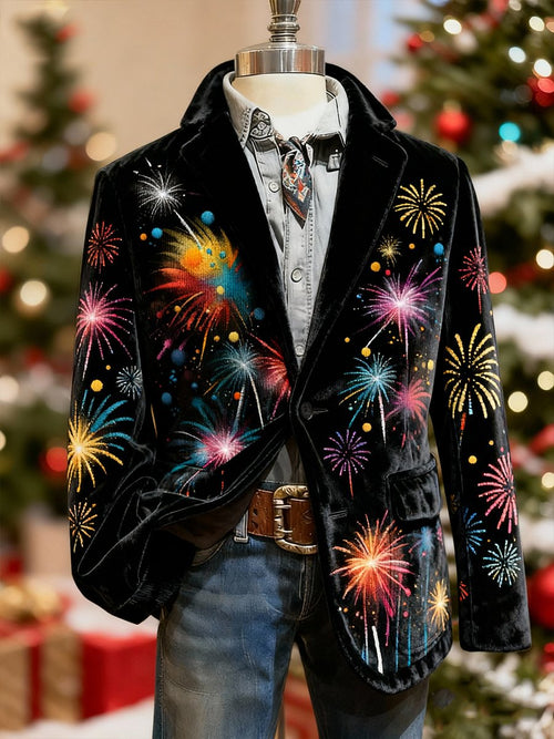Men's Corduroy Christmas Firework Lapel Suit Jacket