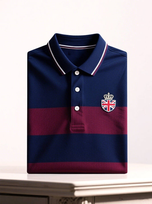 Men's Business Casual Union Jack Button Short Sleeve Polo Shirt