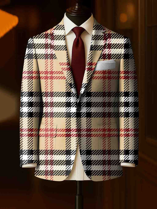 Men's Business Casual Large Pocket Notch Lapel Print Blazers