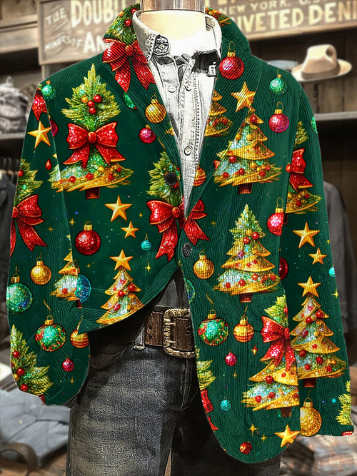 Men's Retro Christmas Tree Print Casual Blazer