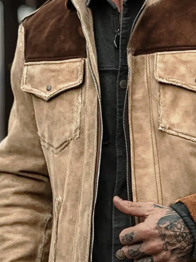 Men's Vintage Classic Distressed Casual Pocket Jacket