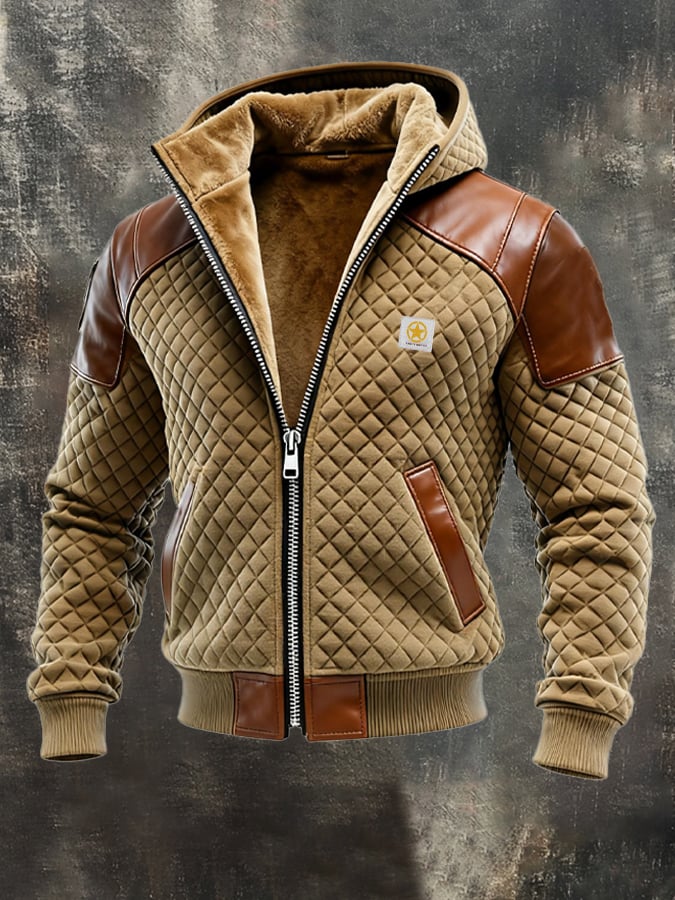 Men's Vintage Diamond Check Leather Outdoor Jacket