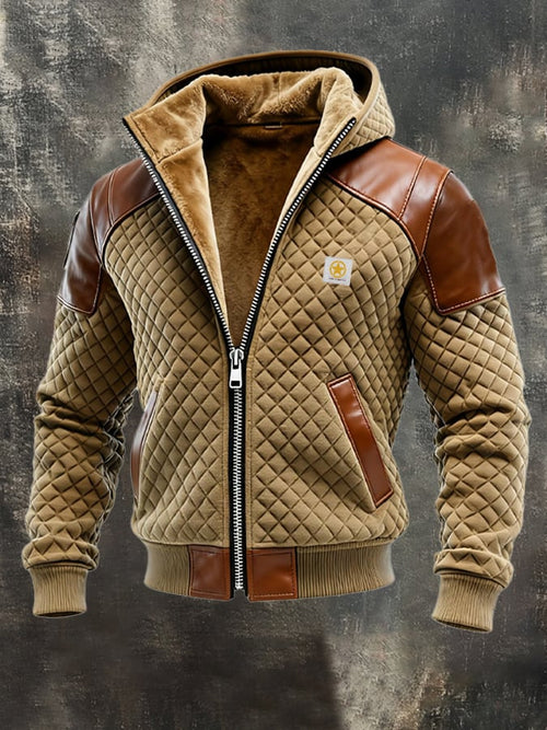 Men's Vintage Diamond Check Leather Outdoor Jacket