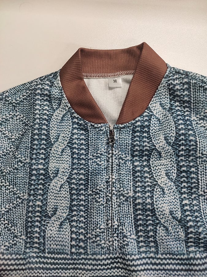 Men's Vintage Knit Print Zip-Up Sweatshirt