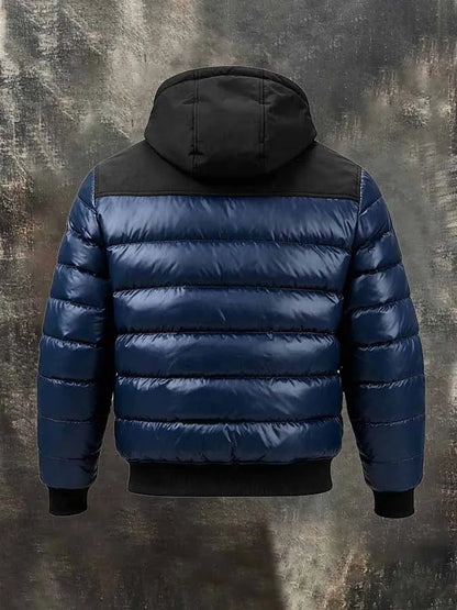 Men's Retro Color-Block Hooded Padded Jacket