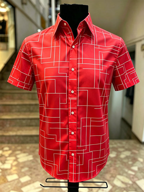 Men's Retro Bauhaus Geometric Short-Sleeve Shirt