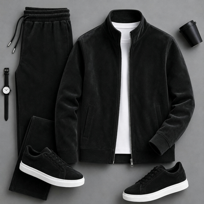 Men's Solid-Color Zipper Hoodie and Pants Set