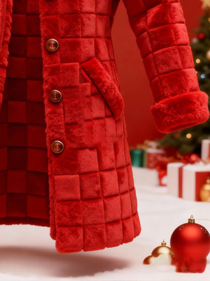 Men's Casual 3D Textured Plush Fabric Warm Christmas Long Coat