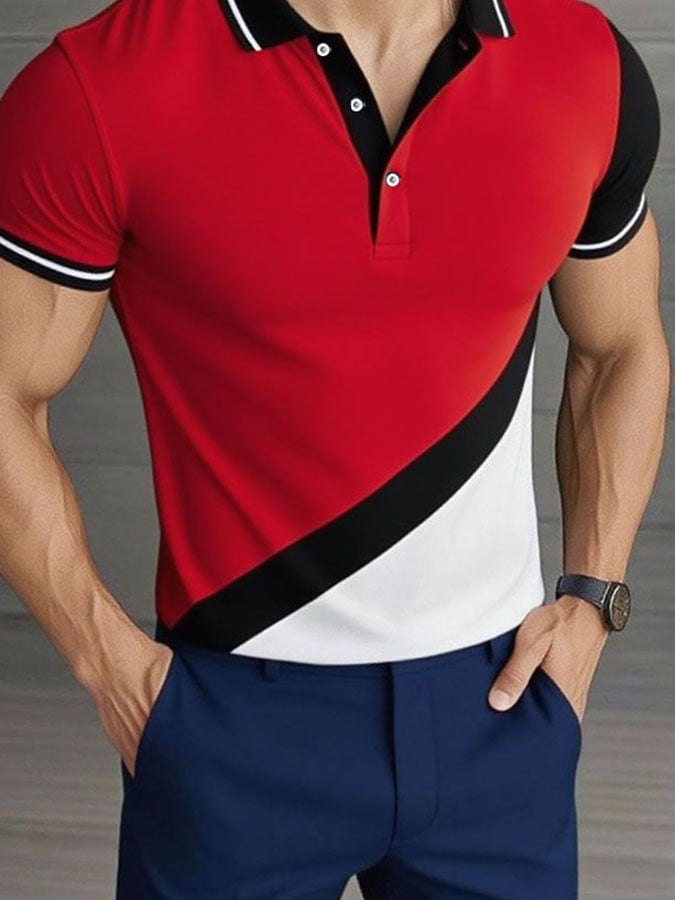 Men'S Casual Classic Contrast Color Business Short-Sleeved Polo Shirt