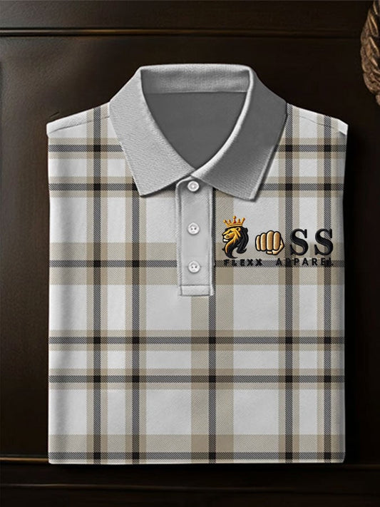 Men's Stylish Business Style Letter Check Casual POLO Shirt