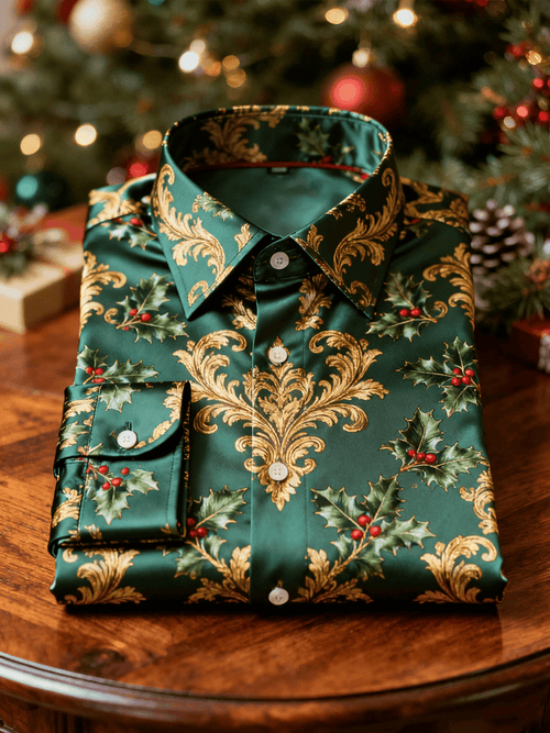 Men's Christmas Holly Long-Sleeved Shirt