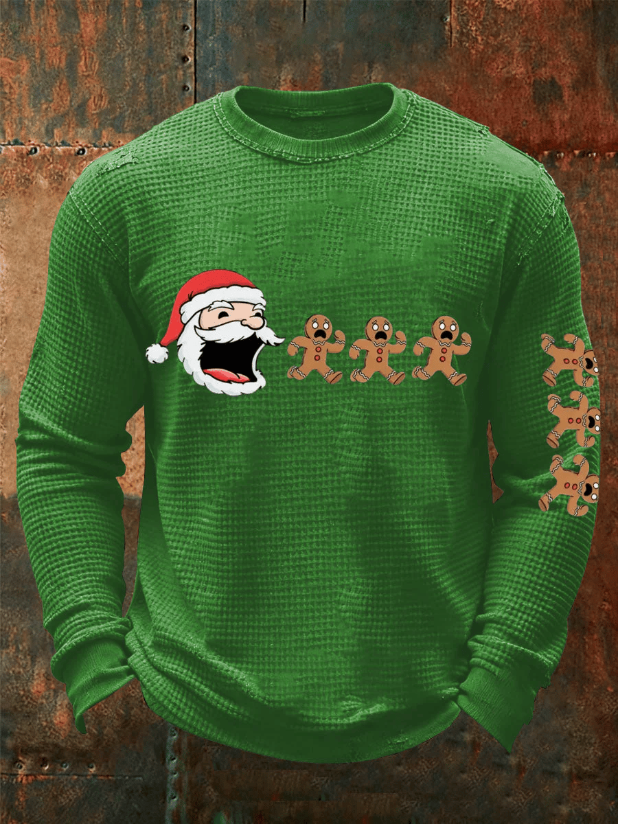 Men's Merry Christmas Santa Claus Printed Casual Long-Sleeved Top