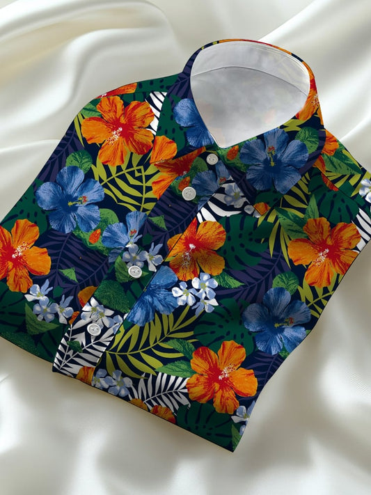 Men's Business Casual Hawaiian Floral Lapel Short Sleeve Shirt