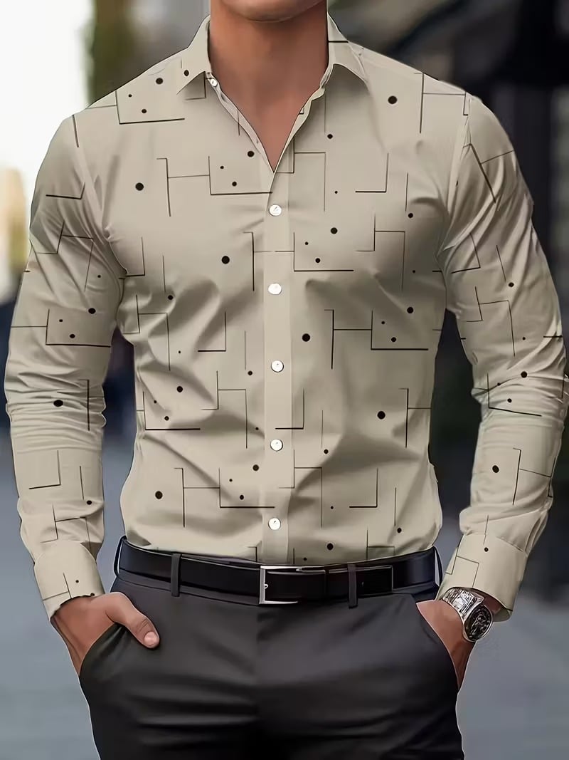 Men's Street Style Business Casual Printed Long Sleeve Shirt