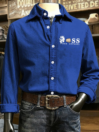 Men's Retro Letter Design Printed Long Sleeve Casual Shirt