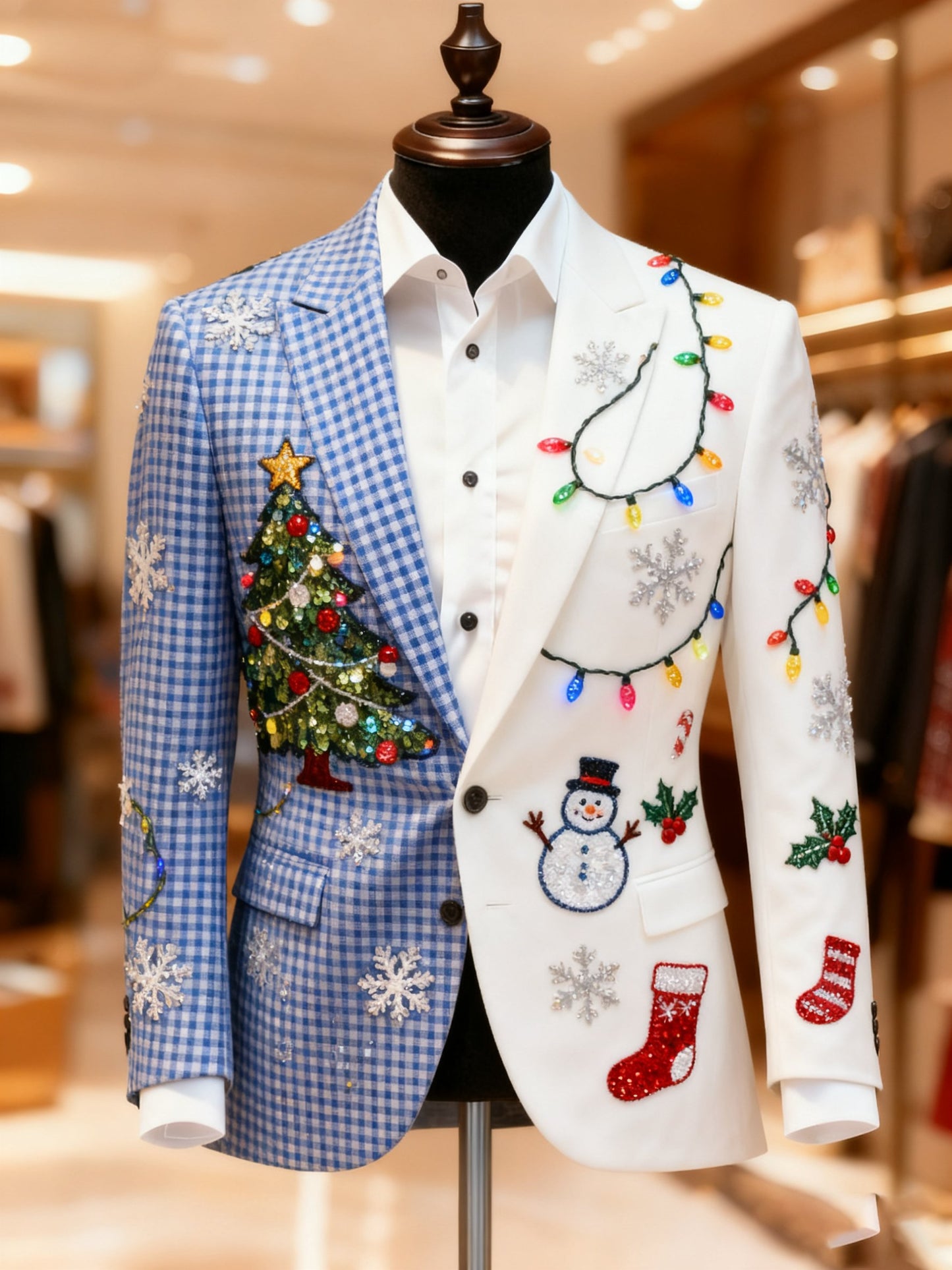 Men's Christmas Casual Print Large Pocket Blazers