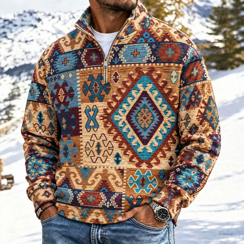 Men's Ethnic-Style Half-Zip Hoodie