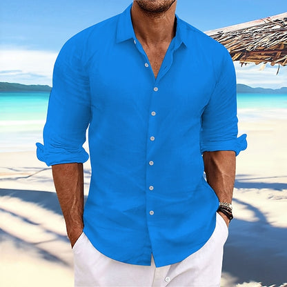 Men's Linen Shirt Summer Shirt Beach Wear Casual Shirt Button Up Shirt Plain Casual Daily Light Yellow White Pink Dark Navy Long-Sleeve Spring & Summer Clothing Apparel
