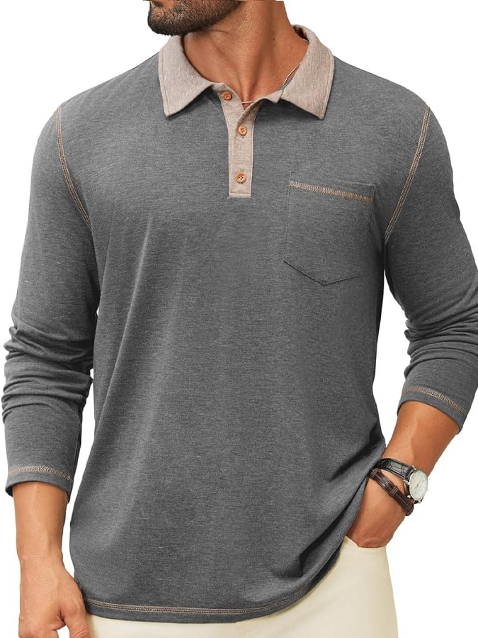 Men's Retro Colorblock Pocket Polo Shirt