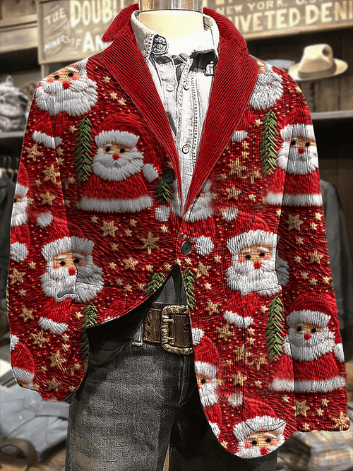 Men's Retro Christmas Art Print Corduroy Casual Jacket