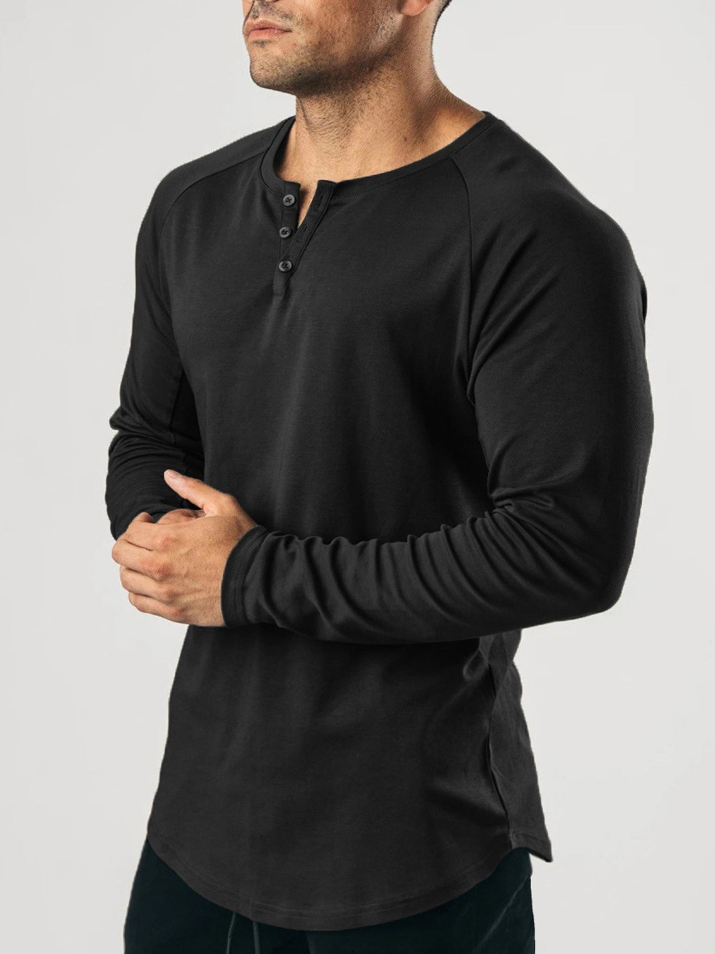 Men's Casual and Comfortable Henley Long-Sleeved T-Shirt
